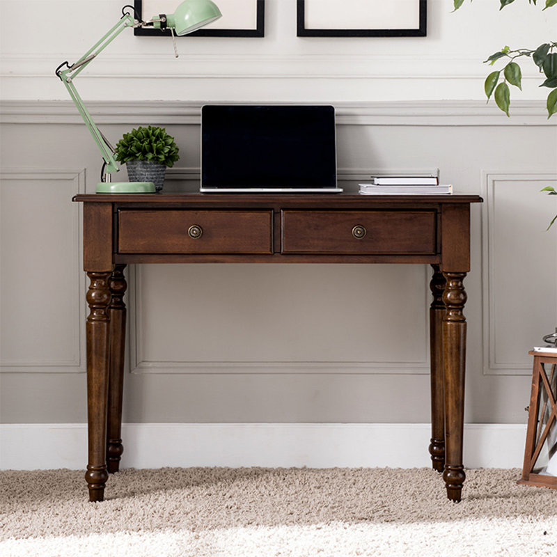 Bureau pratique en bois d'hévéa à 2 tiroirs