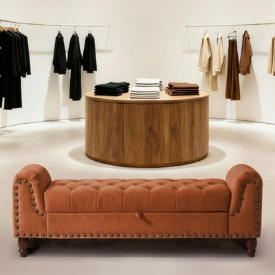 Banc de rangement incurvé avec accoudoirs Lunette - Siège de hall d'entrée rembourré avec compartiment caché