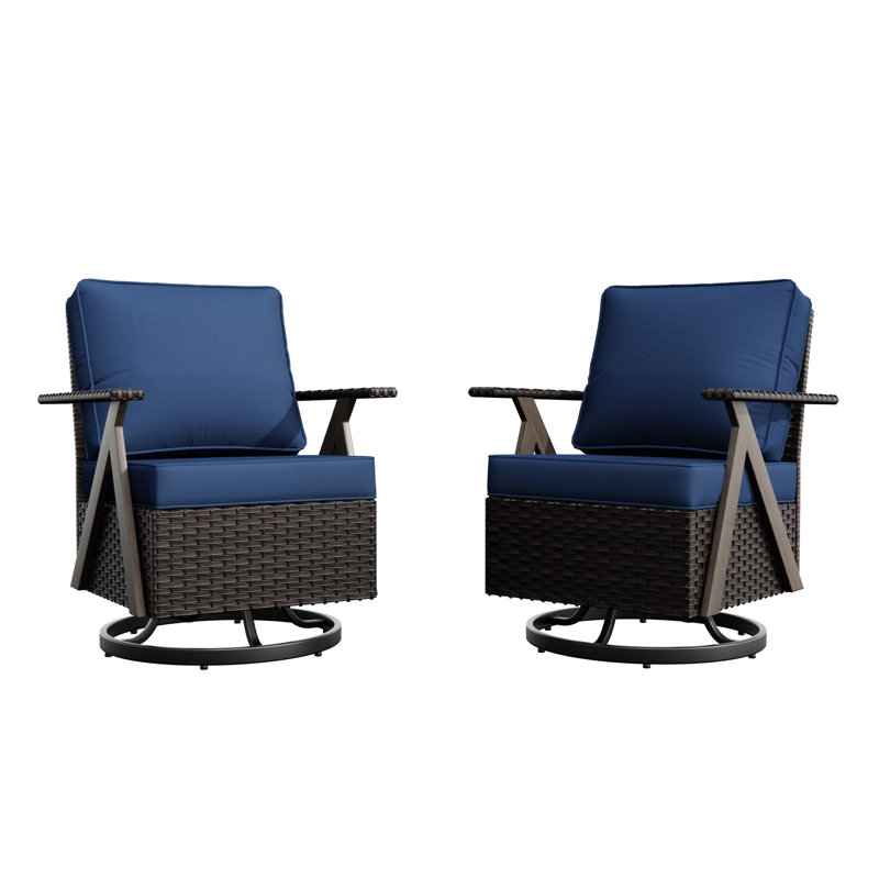 Chaises berçantes pivotantes en rotin en R avec accoudoirs, Bleu