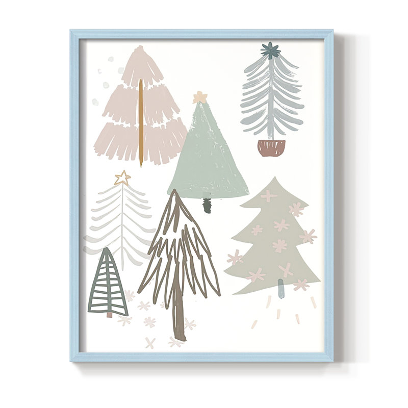 Arbre de Noël, collection de croquis B, reproduction encadrée - bois massif, H 11 po x l 9 po, Cadre bleu