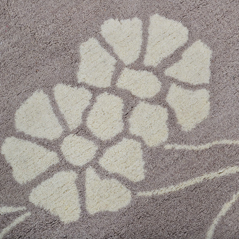 Tapis écologiques en laine touffetée à la main Kori - Rond, couleur blanc beige, design floral moderne, tapis antidérapants faits à la main épais pour le salon, la chambre à coucher