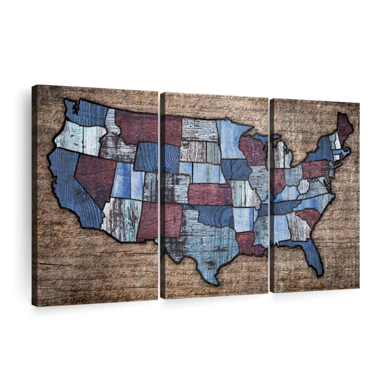 «Wood Grain USA Map», reproduction sur toile, H 24 po x l 38 po x P 1,25 po
