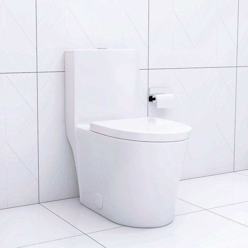 Elongated Toilet With Porcelain And Silent Flush System Flushing Long-Lasting Construction