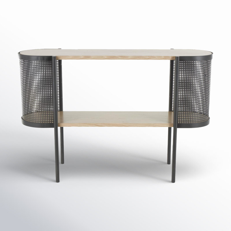 Oval Two-Toned 1 Shelf Console Table With Mesh Side Panels And Tabletop