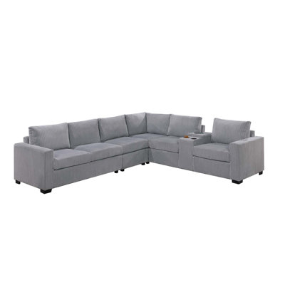 Wide-welt Corduroy Sectional Set With Console