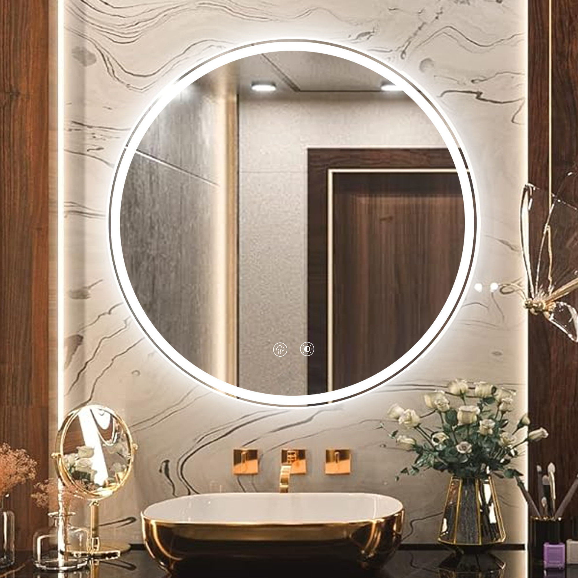 Wrought Studio Heta Round LED Bathroom Vanity Mirrors with AntiFog