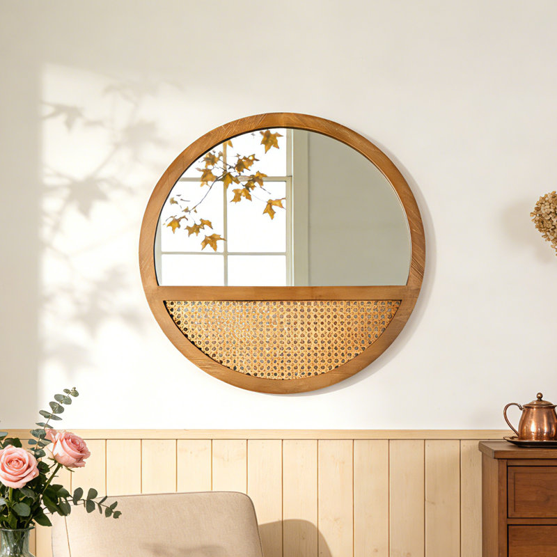 Alpers 60x60CM Wall Mirror Wood Framed Round Flat Accent Mirror