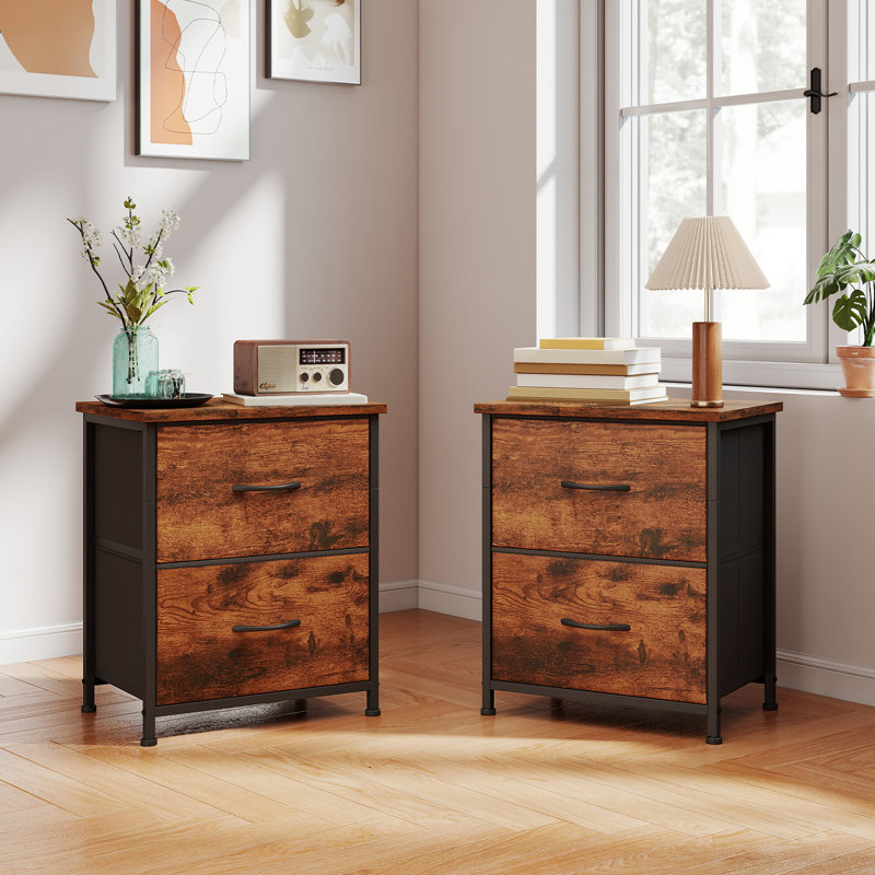  Ensemble de 2 tables de chevet, petite commode 2 tiroirs Boutique, table de chevet légère et portable pour chambre d'enfant, placard, dortoir, impression grain de bois