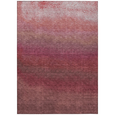 3' X 5' Red And Blush Ombre Washable Indoor Outdoor Area Rug