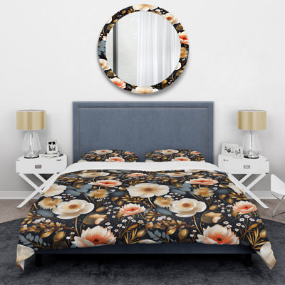 Beige Bohemian Bliss Floral Pattern II - Ensemble de housse de couette à motif floral
