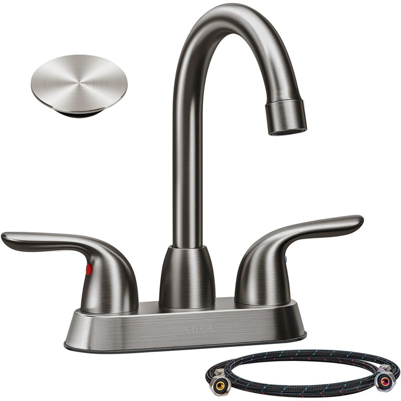 Bathroom Sink Faucet FRANSITON 4 Inch Faucet 2 Handle Bathroom Sink Faucets Lead-Free Bath Sink Faucets With Pop-Up Drain Stopper And Supply Hoses