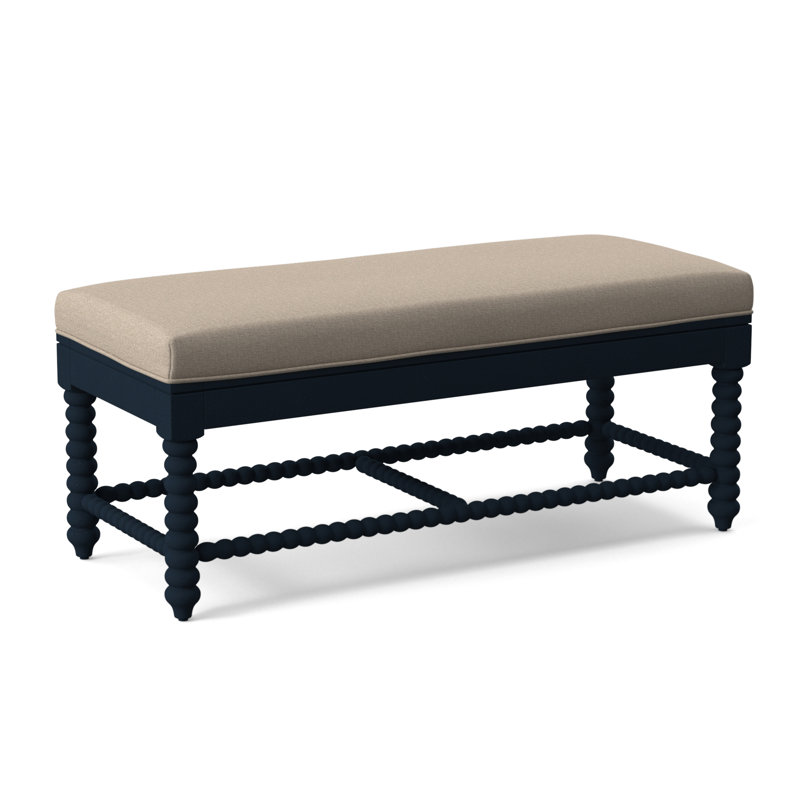 Lind Island Upholstered Bench, Sunbrella Beige Pinstripe; 6205-74, Navy Finish