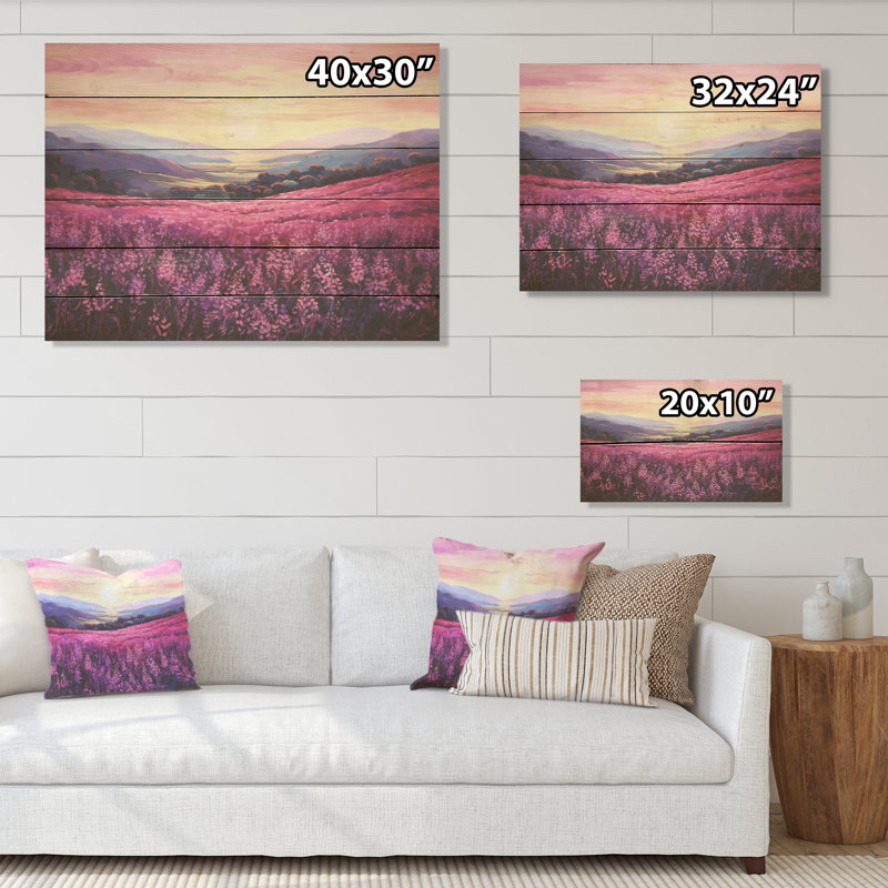 Bloomed Flower Horizons At Sunset I - Art mural en bois sur bois de pin naturel, H 10 po x l 20 po