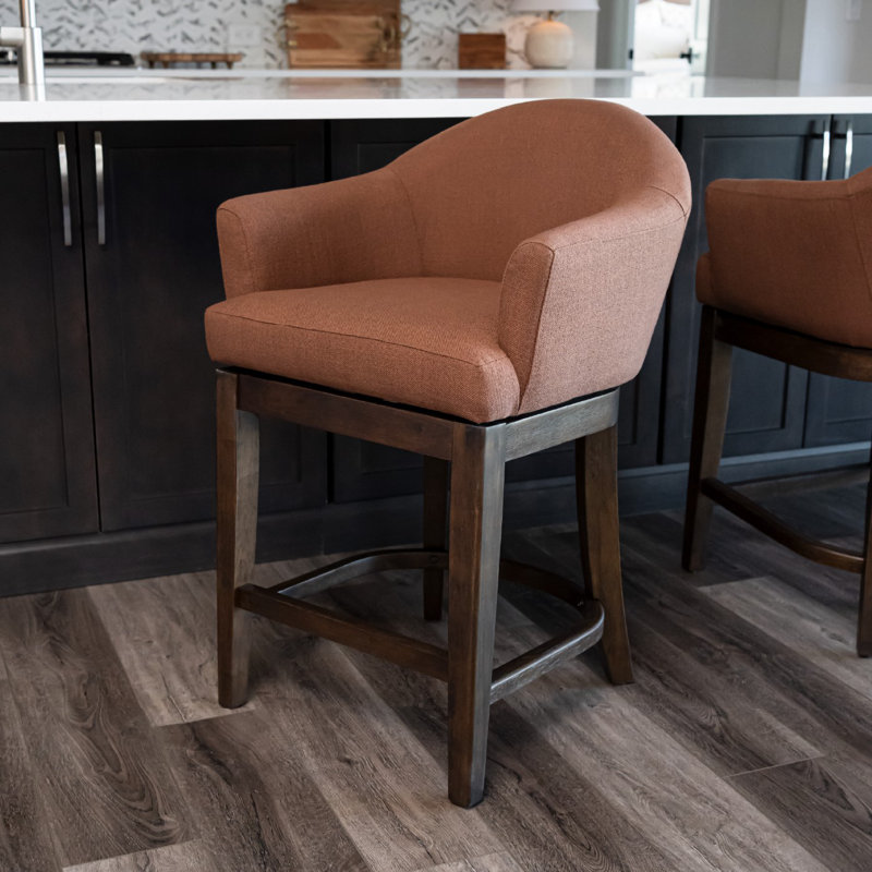 Maven Lane Isabella Swivel Stool Upholstered with Canvas Fabric, Aged Brown, Counter Stool (36.22" Seat Height)