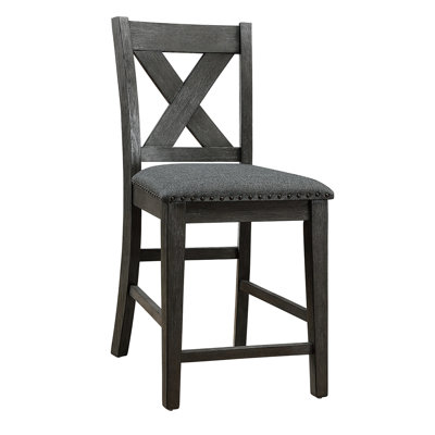 Chaises à hauteur de comptoir pour la salle à manger, finition grise, dossier en X, siège à coussin moelleux, 2 salles à manger modernes, 2 avec dossier et siège souple, fabrication en bois massif