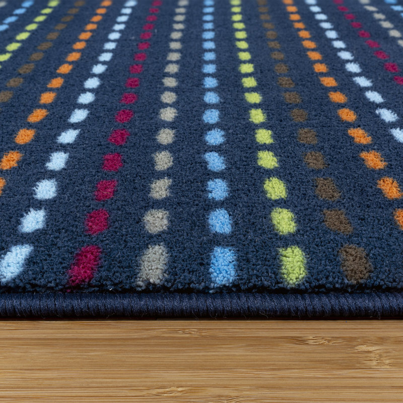 Atterson Code Pop Kids Rug 40" X 55" – Plush Polyester Area Rug With Non-Slip Backing, Colorful Dotted Stripe Design For Bedroom Or Playroom