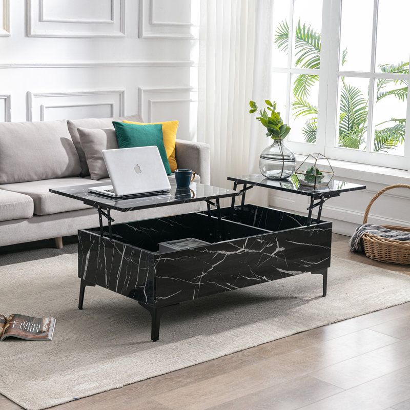 Table basse à plateau relevable avec rangement Dekeyzer, Noir, Noir