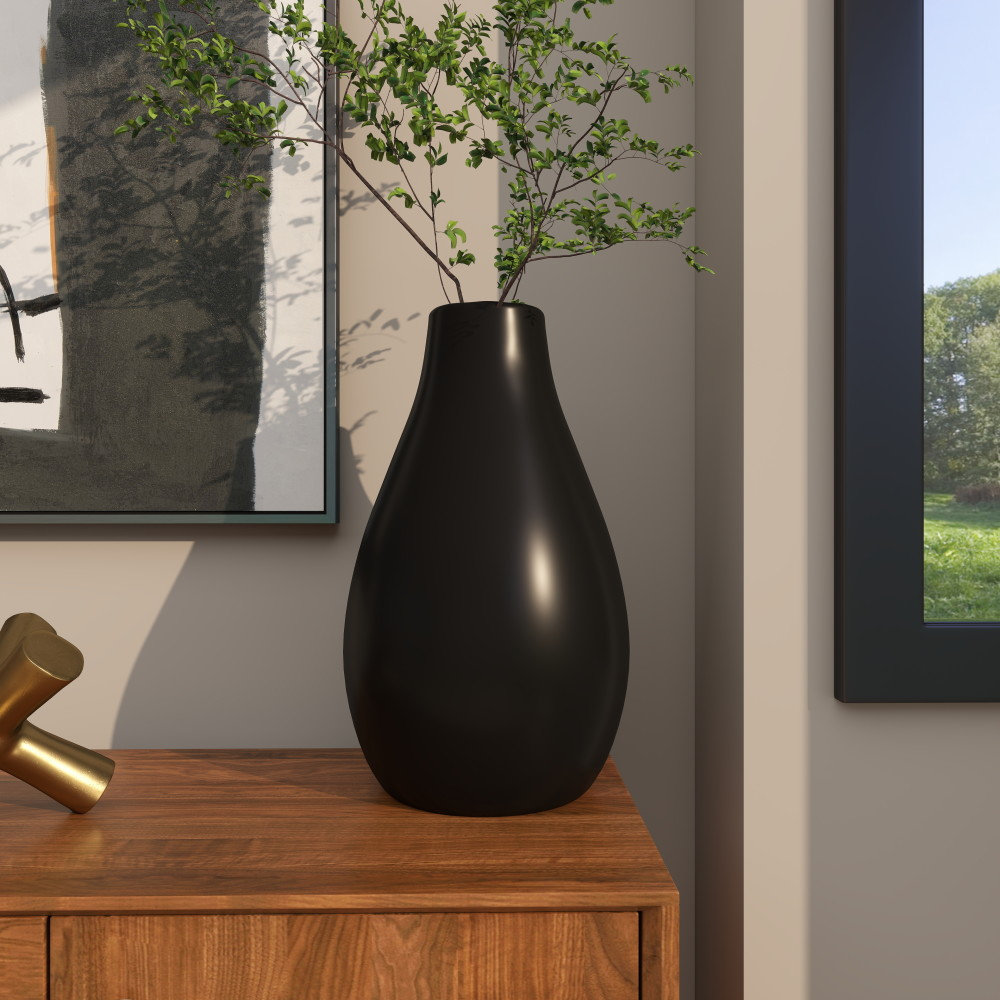 Mable Ceramic Table Vase, 20.35" H x 11.55" L x 11.55" W, Black