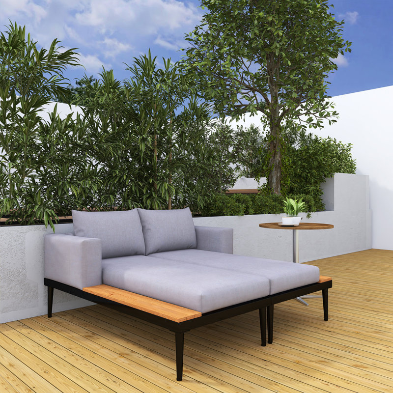 Lit de repos de patio de 55 po de largeur avec coussins, Gris / Noir