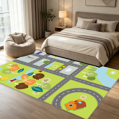 Caricature de carte de ville pour tapis de salon, douce et confortable, convient à toutes les saisons, facile à entretenir, tapis de sol intérieur lavable à la machine, sous la table de ferme convenant à la chambre à coucher, à la salle à manger, au bureau, au patio, au balcon, à la décoration intérieure