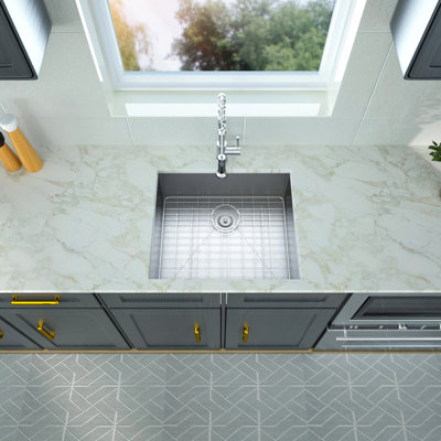 25 Inch Sink - 304 Stainless Steel With X-Shaped Water Flow Guidance 25"X22"X9" Kitchen And Sound Absorbing Feature