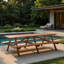 Table de patio en bois pour 12 personnes avec bancs et trou pour parasol