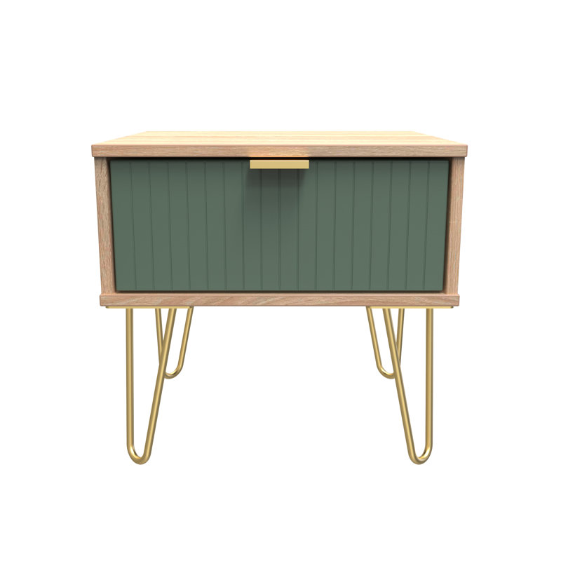 Beranda 45cm W Manufactured Wood Bedside Table, Labrador Green/Bardolino Oak