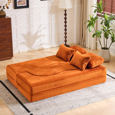 Grand canapé de sol moderne avec 4 coussins, canapé en tissu moelleux, matelas pliant en mousse haute densité pour le salon, les invités, la chambre à coucher, aucun assemblage requis