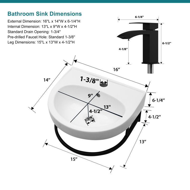 16"L x 14"W Wall Mount Bathroom Sink Ceramic Oval Console Bathroom Sink with Basin Faucet and Bracket Base