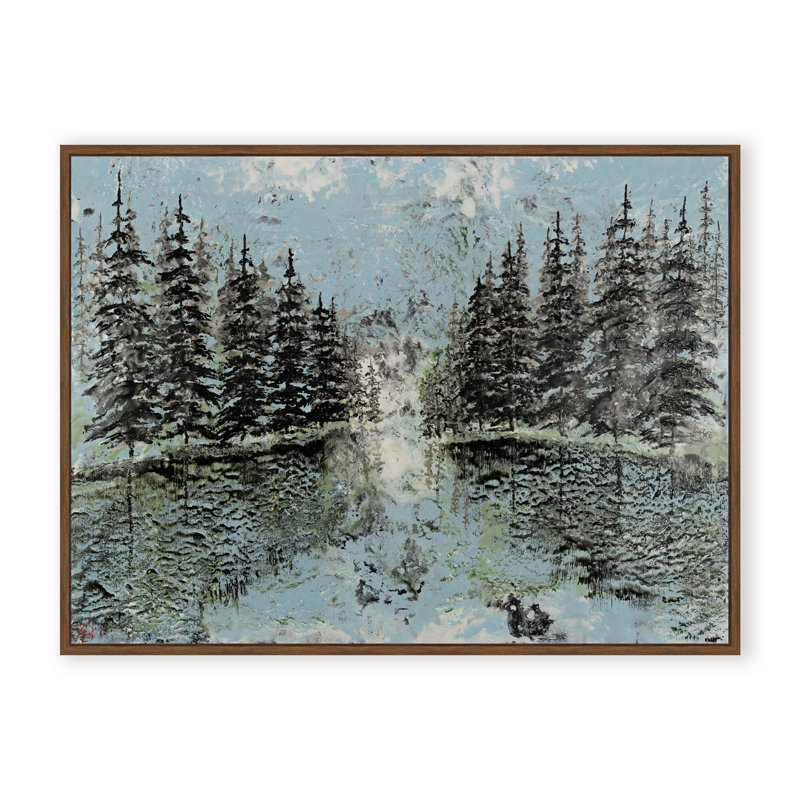 Nature Inspired "Evergreen Reflection" Canvas Wall Art By Karen Biery, 16" H x 24" W, Framed Canvas, White