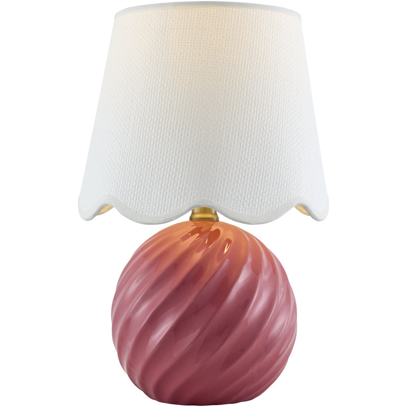 Wyatan Table Lamp, White Linen, Dark Pink