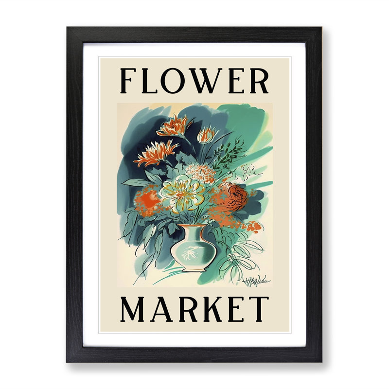 Antique Flower Market Exhibition No.4 - Single Picture Frame Print on Wood, 34cm H x 25cm W x 2cm D