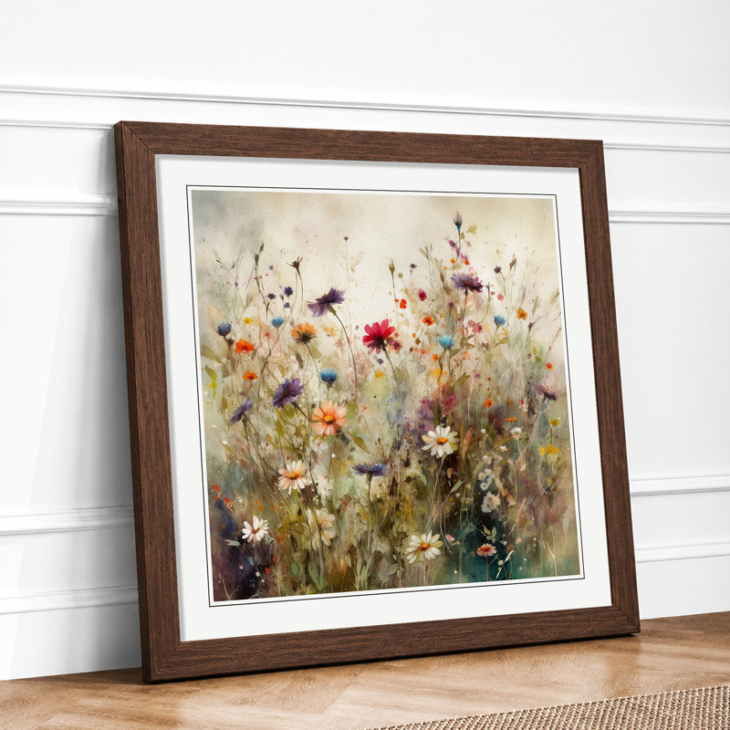 Meadow Floral Art - Framed Print, Walnut