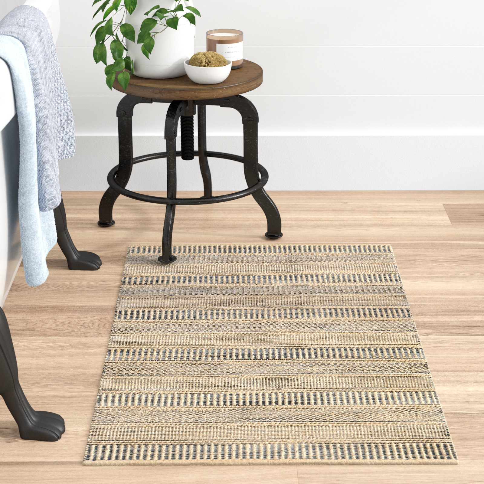 Mulaney Denim Cream Hand-Woven Geometric Jute Rug, Rectangle 2' x 3'