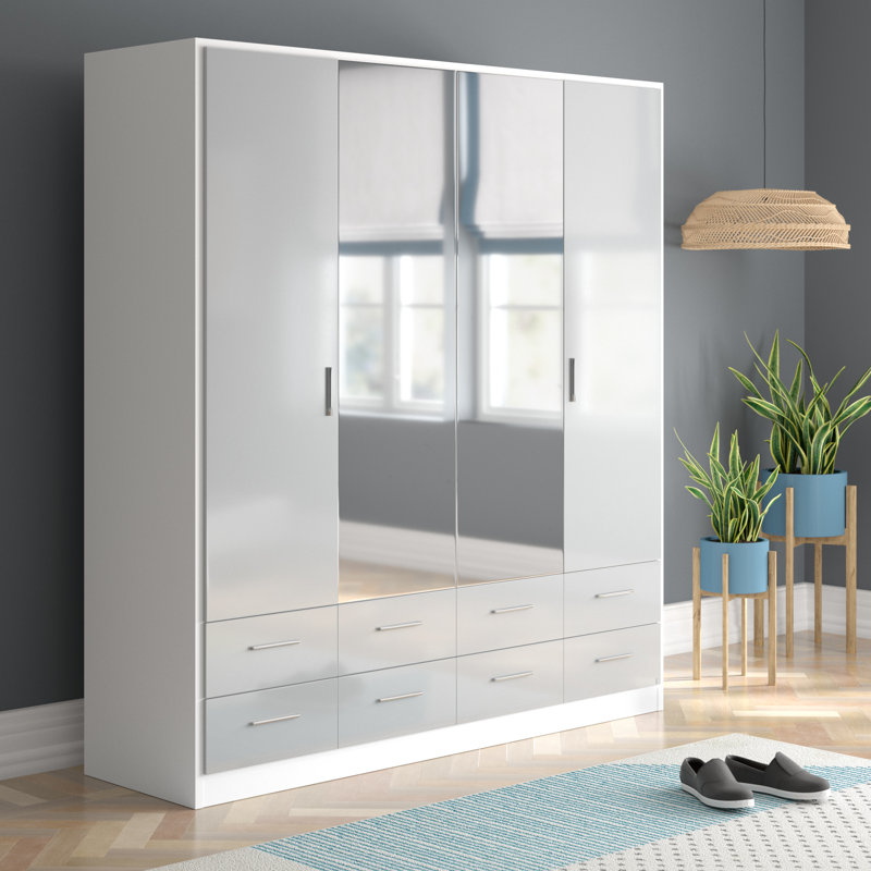 Stuttgart 4 Door Wardrobe, H197 x W181 x D54cm, Alpine White/Silk Grey