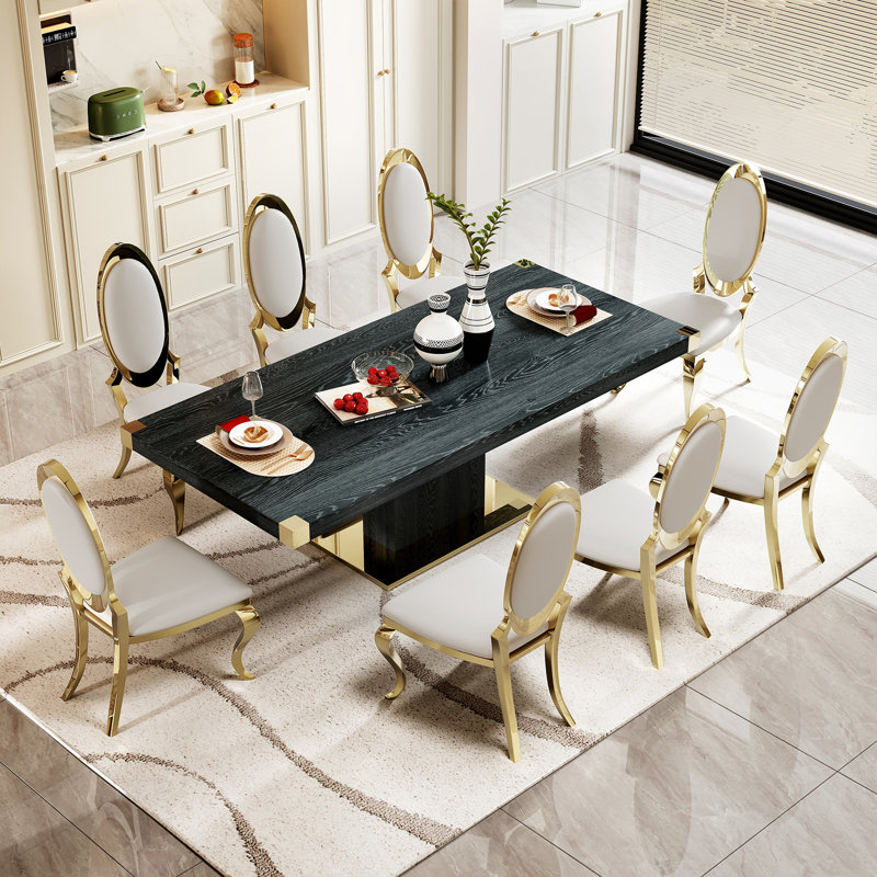 MDF Top Dining Table with Gold Finish Corner, Black