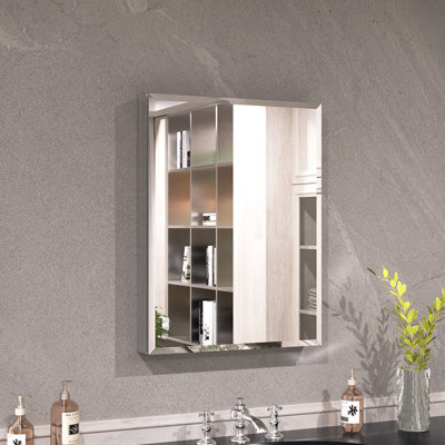 Keen 23 in. W x 30 in. H Framless Recessed Or Surface-Mount Rectangular Aluminum Medicine Cabinet With Mirror in Silver
