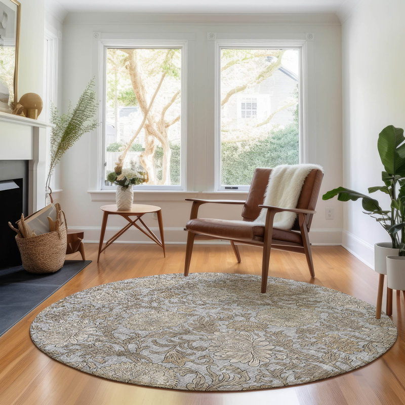 Premium Machine Washable Prisco Gray Rug, Round 8'