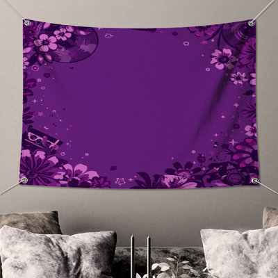 Tapisserie murale mauve à bordure florale mauve - décoration murale florale