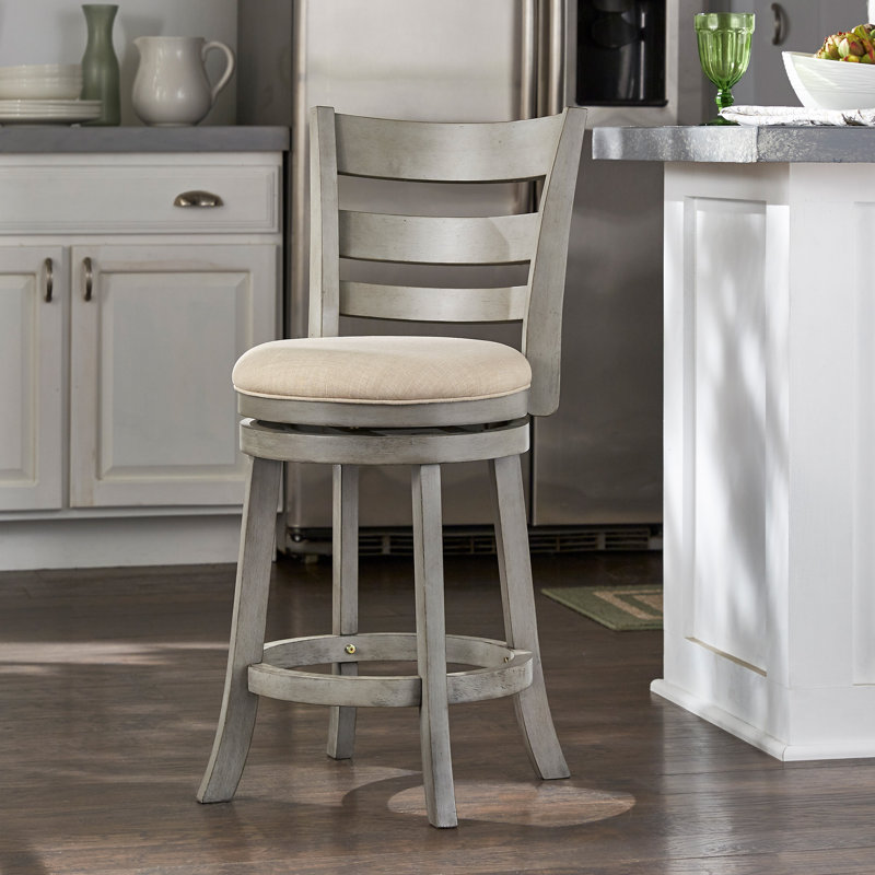Tabouret de bar et de comptoir pivotant Adelynn, Gris antique, Lin beige, Tabouret de comptoir (hauteur du siège de 24,37 p