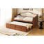 Lit de jour simple avec lit gigogne et 2 espaces de rangement, bouton rembourré - noyer pour les tiroirs de confort, dossier polyvalent teinté-129957377