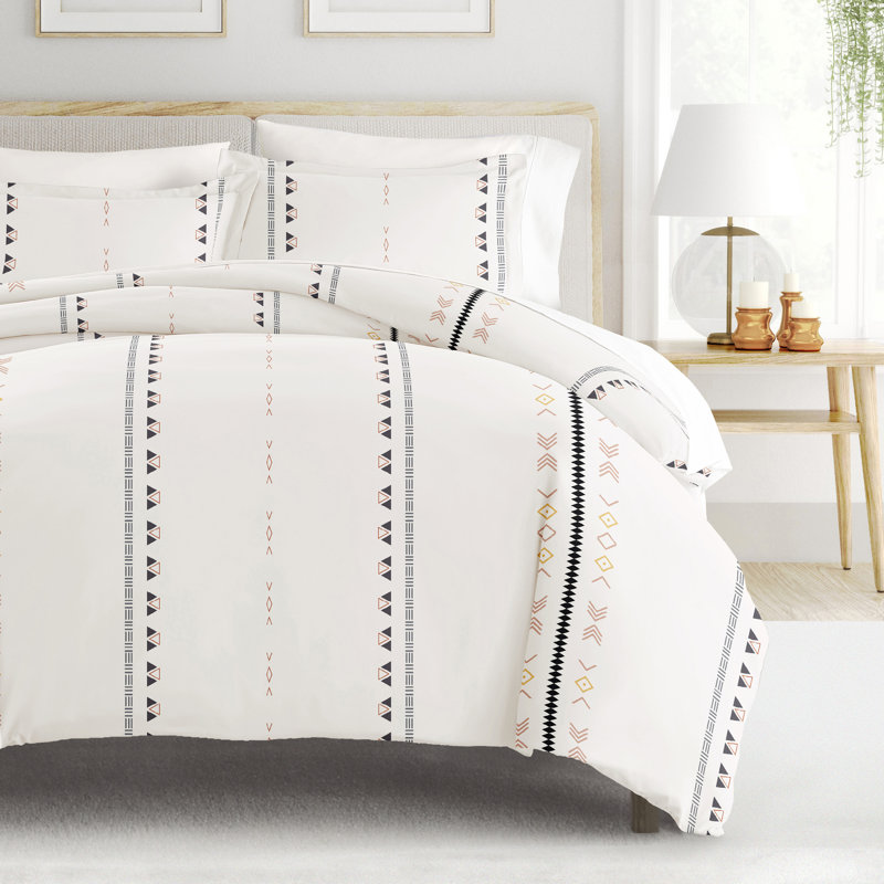 Clay Natural Geo Lines King/Cal King Microfiber Duvet Cover Set