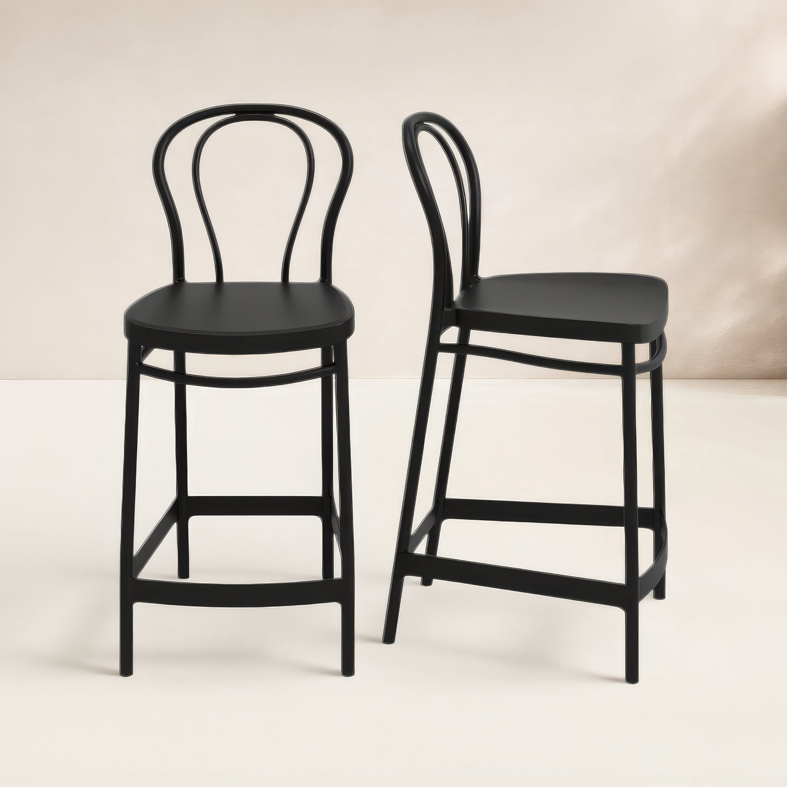 Farrah 41.7'' Solid Back Outdoor Bar Stool, Black, Bar Stool (29.5" Seat Height)