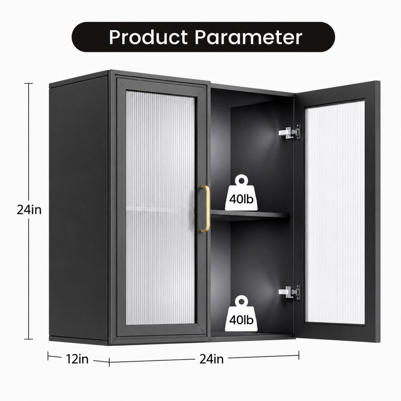 Armoire murale 48 po 4 portes, Noir