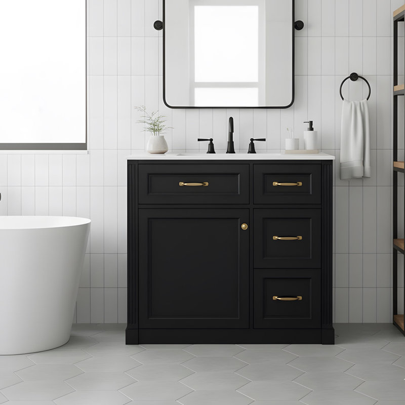 Meuble-lavabo 36 po avec lavabo et rangement, Noir