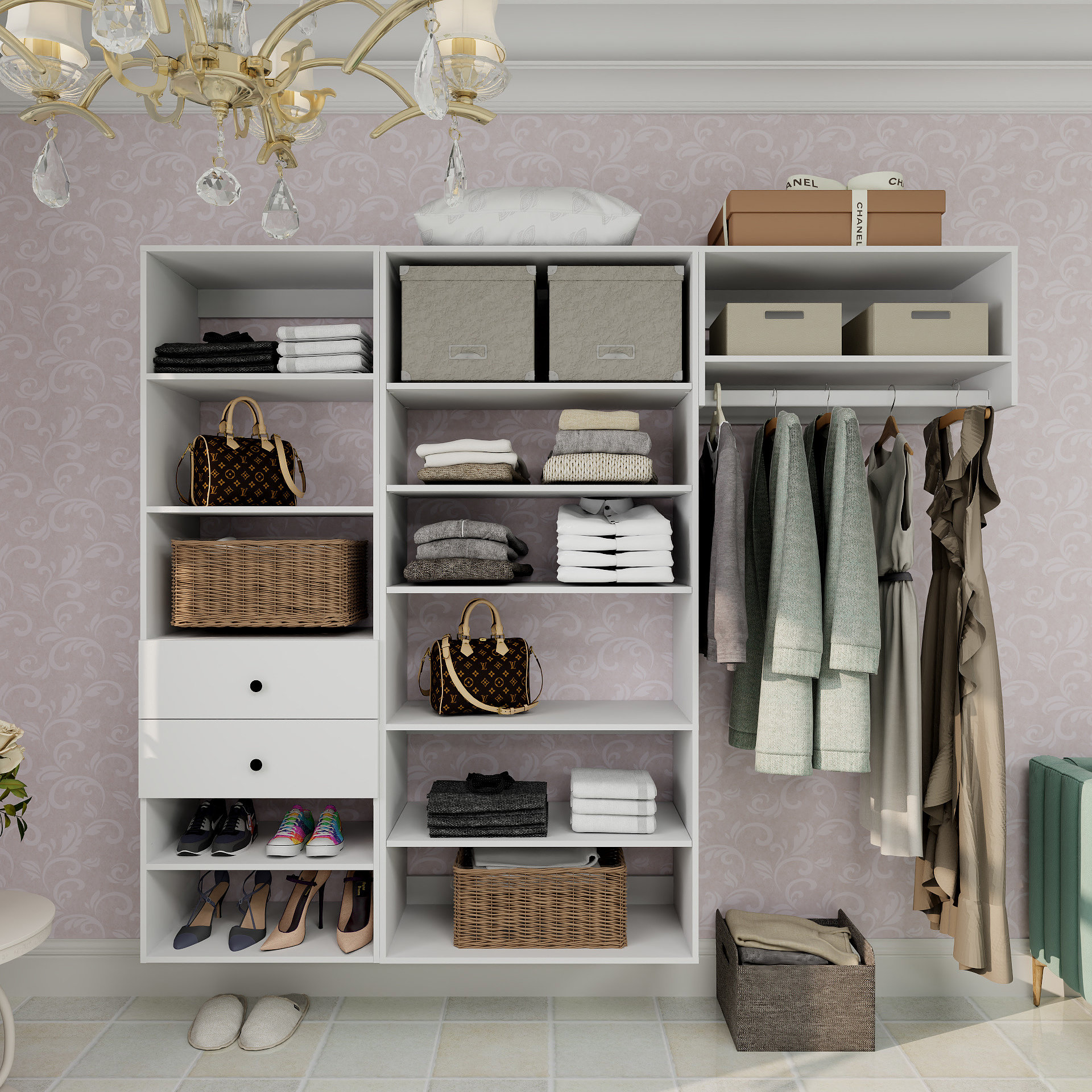 Latitude Run® White Closet Organizer System with 3 Modular Units | Wayfair