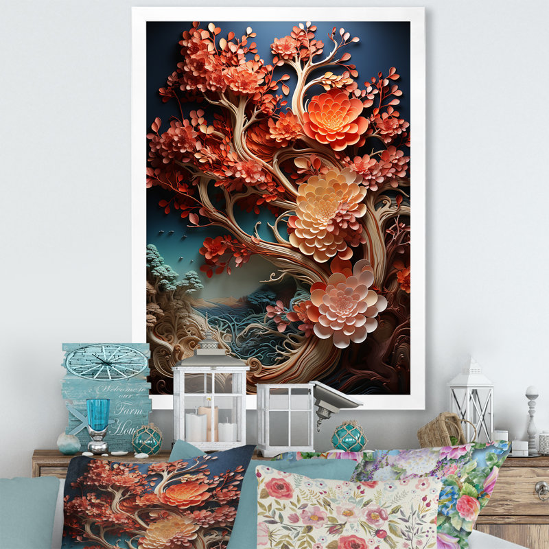 Coral Tree Harmony, reproduction d'art sur toile, H 32 po x l 16 po x P 1 po, Cadre simple blanc