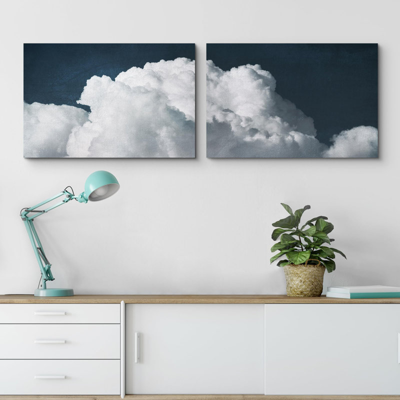 Cumulus Dreams, bleu ciel, nuages, 2 pièces, Toile tendue, H 24 po x l 36 po
