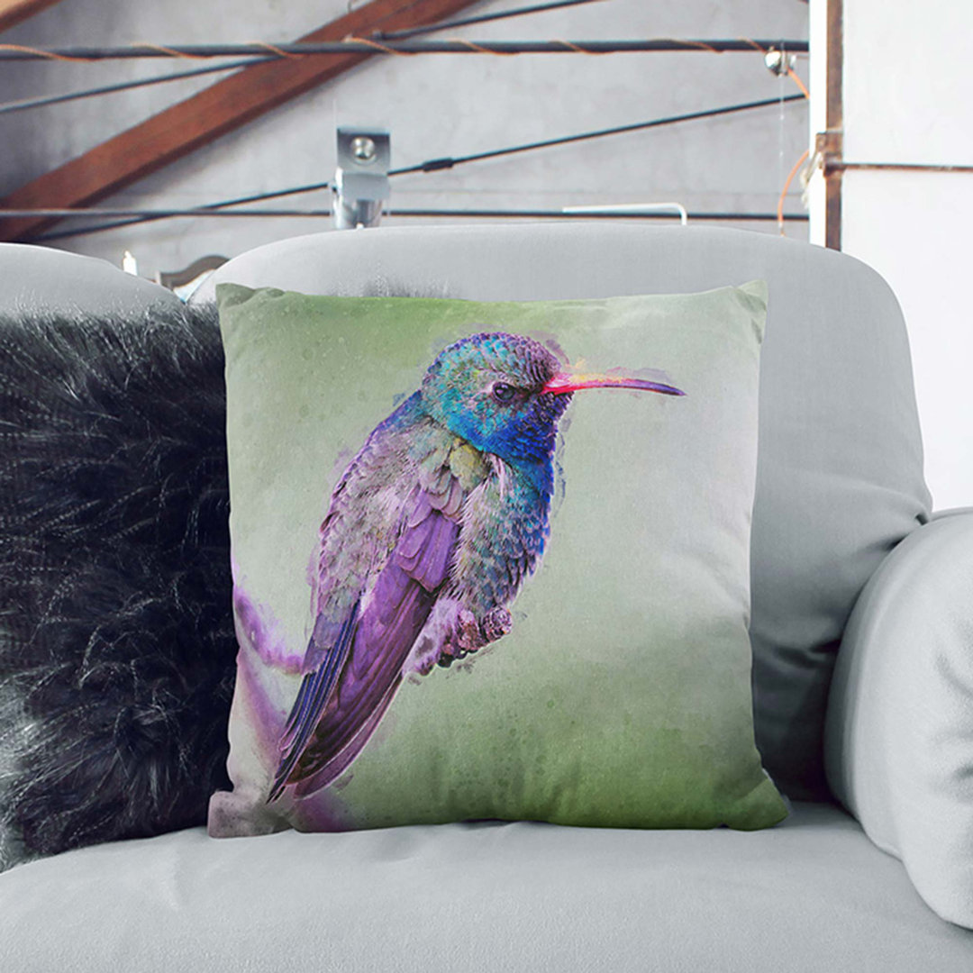 Broad-Billed Hummingbird in Abstract Cushion with Filling