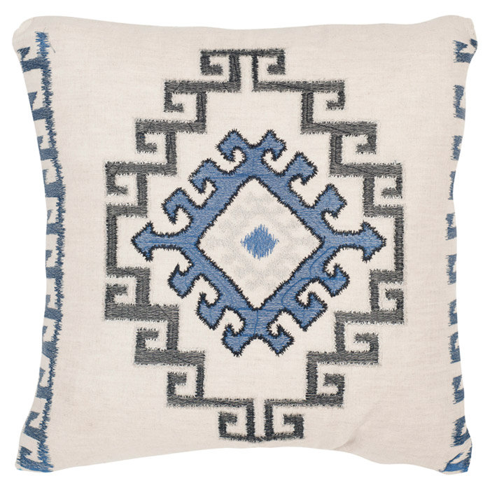 Embroidered Feather Linen Throw Pillow